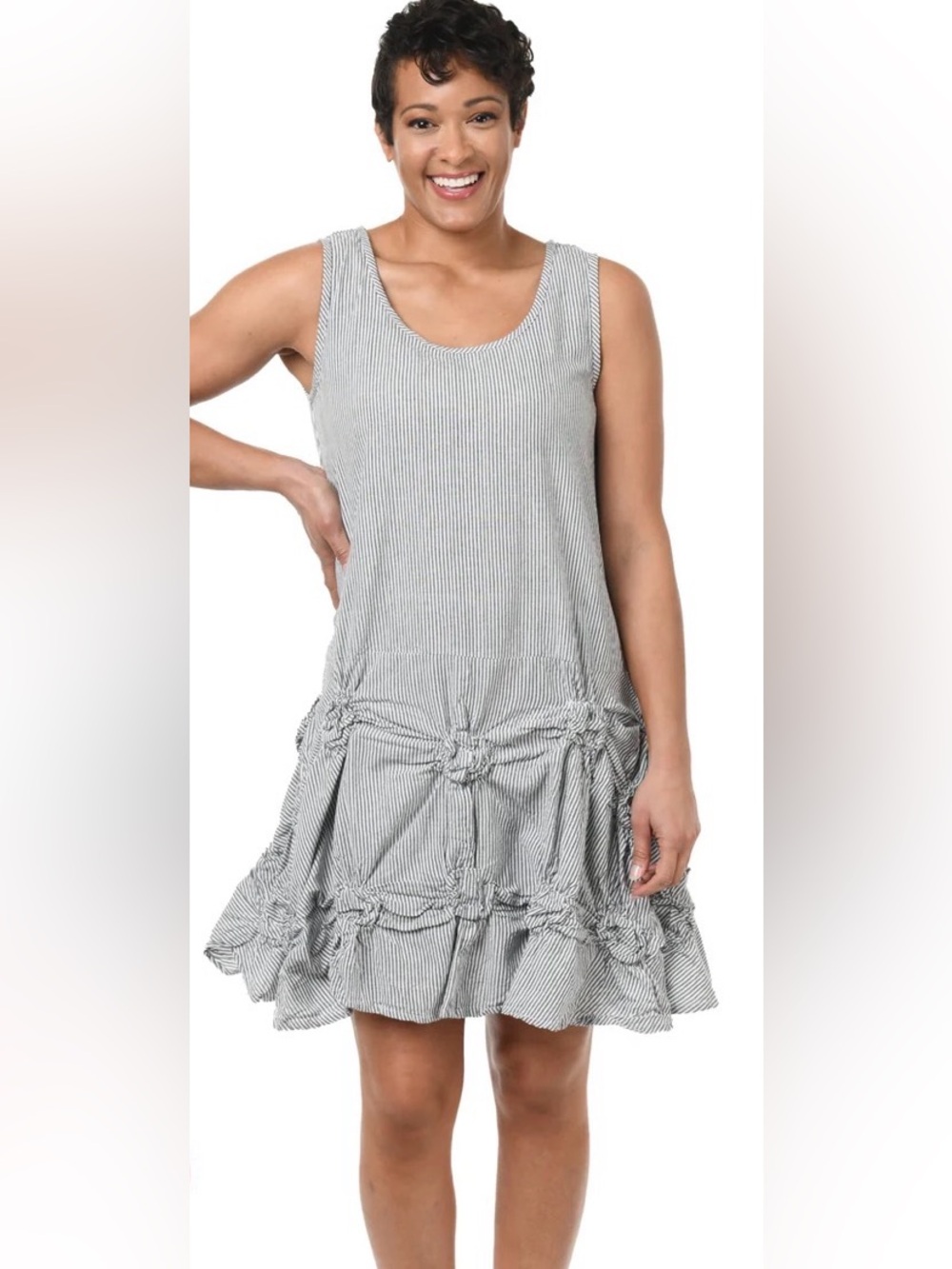 Matilda Womens inTicking Stripe Knot-Detail Sleeveless Sundress Size L Cotton